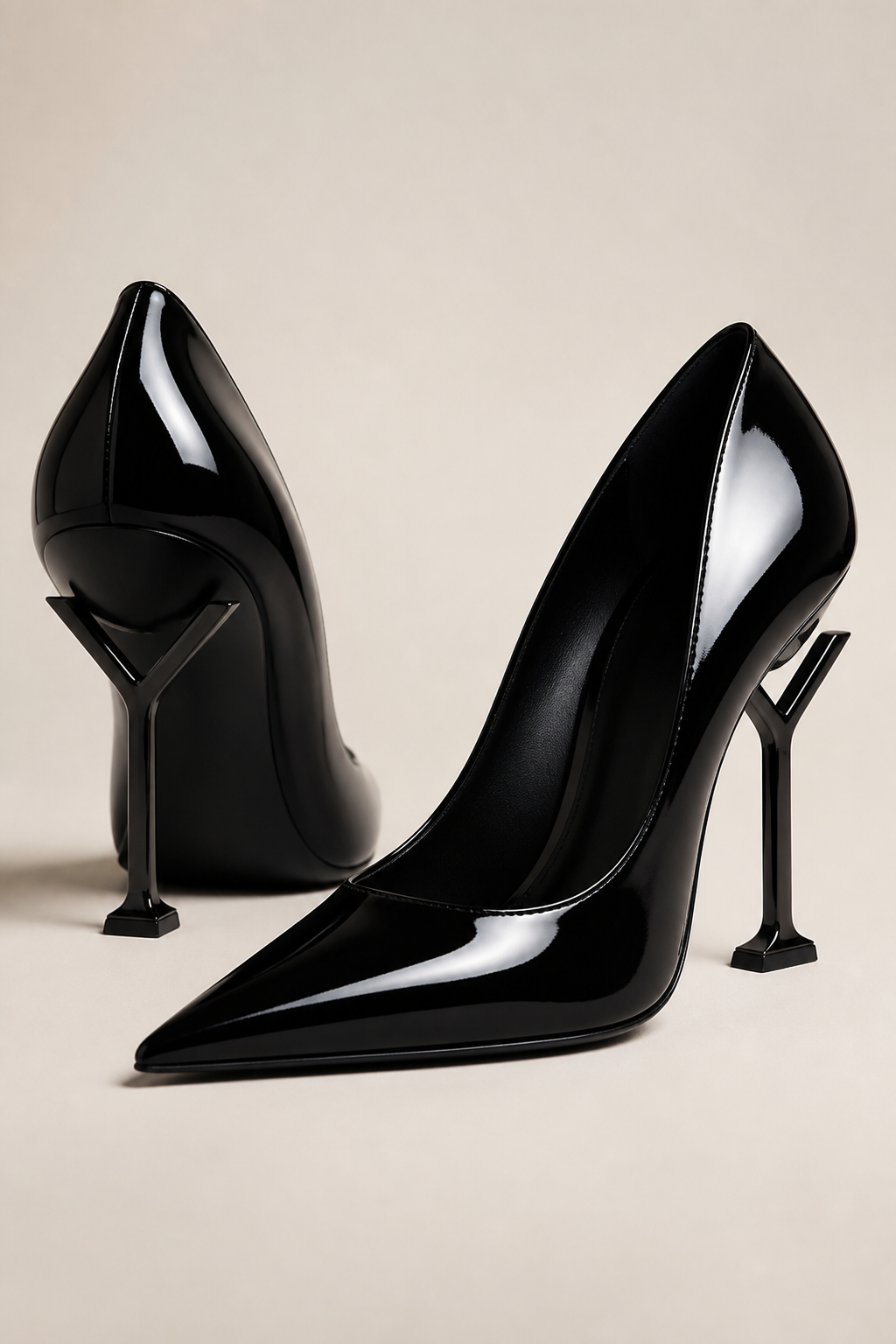 YSL-inspired sculptural black patent heel